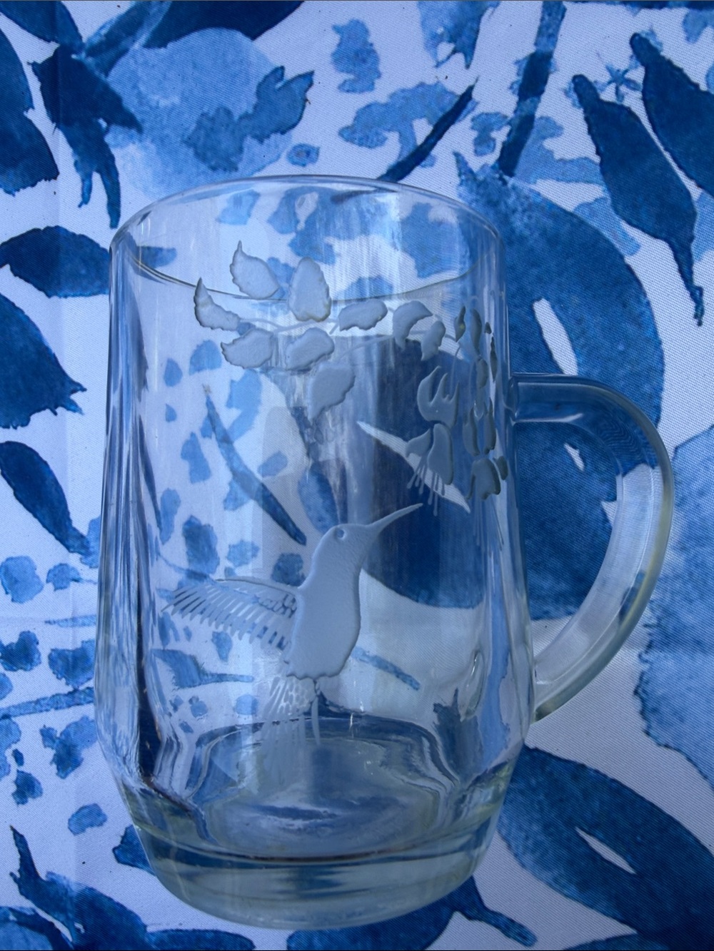 Etched Glass Hummingbird Mug - Clear